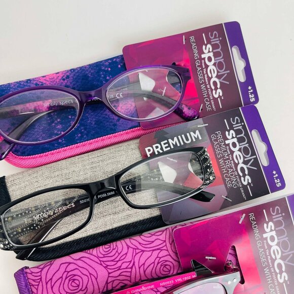 RG0363 Lot of 4 Simply Specs Foster Grant Unisex Reading Glasses With Case +1.25 - Picture 8 of 9